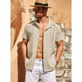 thumbnail image 4 of Coshow Men's Button Down Short Sleeve Shirt Cuban Guayabera Casual Summer Linen Beach Shirt, 4 of 5