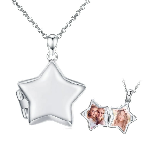 Cuoka Star Locket Necklace 925 Sterling Silver That Can Hold 2 Pictures Photo Pendant Necklaces for Women Mom Wife Memorial Jewelry Birthday Christmas Gifts