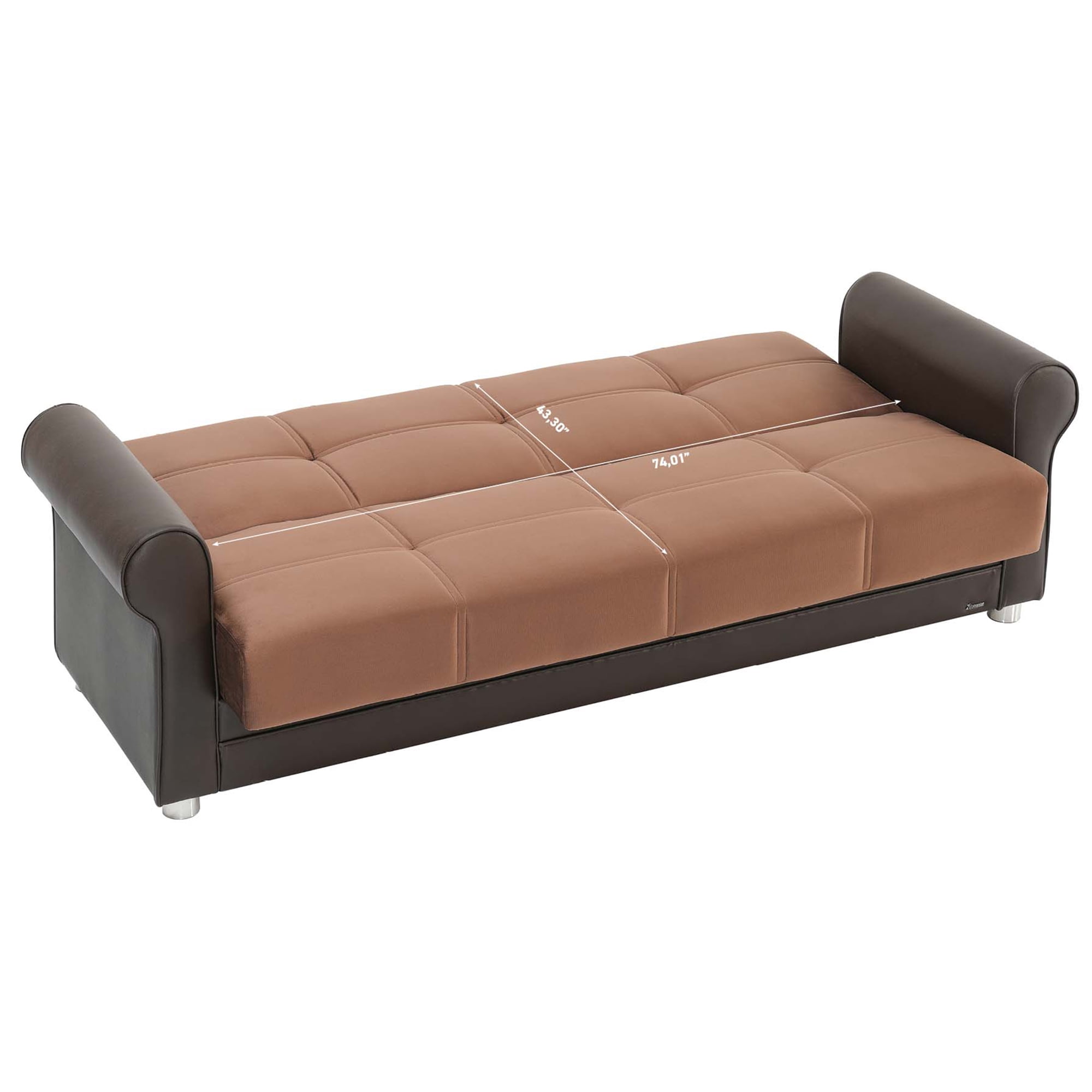 Ottomanson Convertible Sleeper Sofa Bed with Hidden Storage, Firm Comfort Couch, Brown