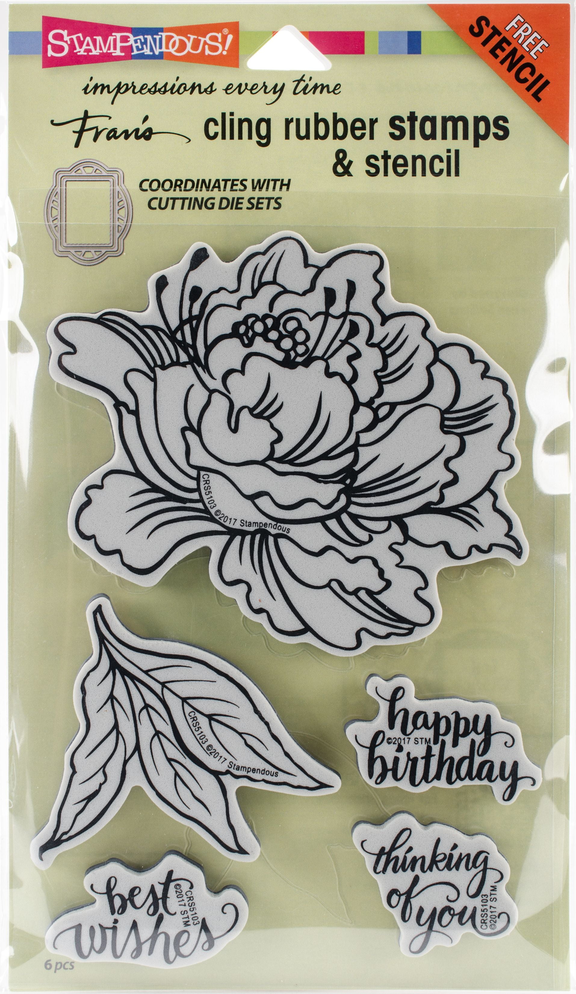 Stampendous Cling Stamp W/Template SetFresh Peony