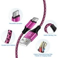 thumbnail image 2 of USB C Cable,USB A to USB C Cables 3pack 6ft FiveBox Nylon Braided 3A Fast Charging Cord Type C Charging Cable with 1pc Three Port USB Wall Charger Block(Rose), 2 of 7