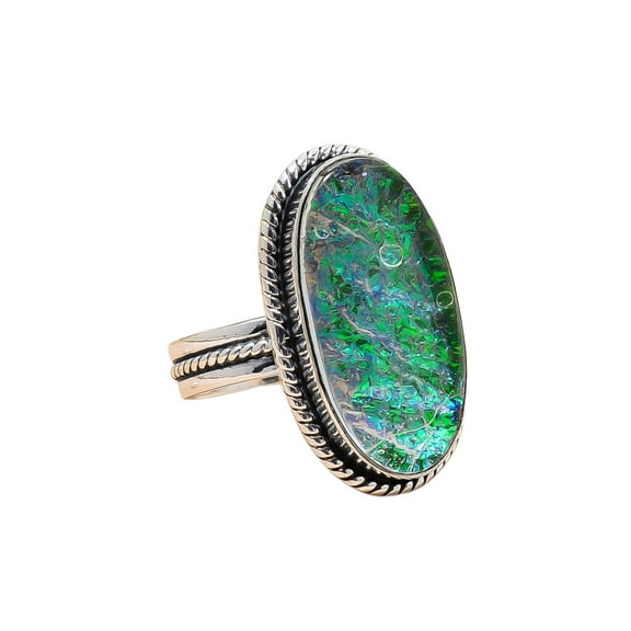 Triplet Opal 925 Sterling Silver Ring, 25X13 mm Oval Gemstone Ring, Green & Blue Ring, Christmas Gift, Unique Jewelry Ring, Adjustable Ring V12583R221