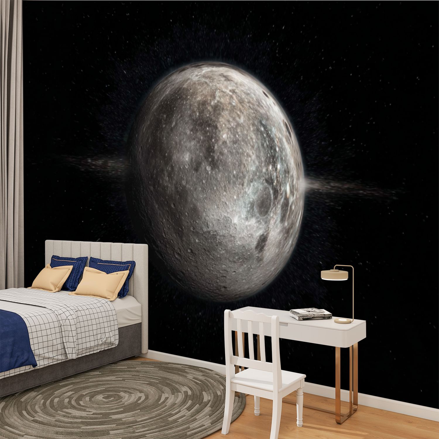 Peel and Stick Wallpaper Satellite Oberon Uranus IV moon Uranus rotating 3d render Modern Art Wall Mural Decor Self Adhesive and Removable 100in x 144in