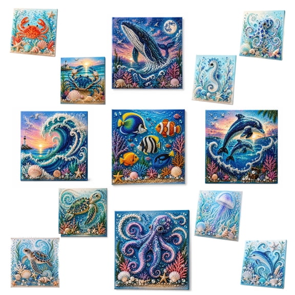 Ocean Theme Pearl Art DIY Kit, Pearl Art Kits for Adults with Octopus Ocean Scene, DIY Pearl Painting Kit with 3D Beads & Gems, Sparkling Coastal Home Wall Decor