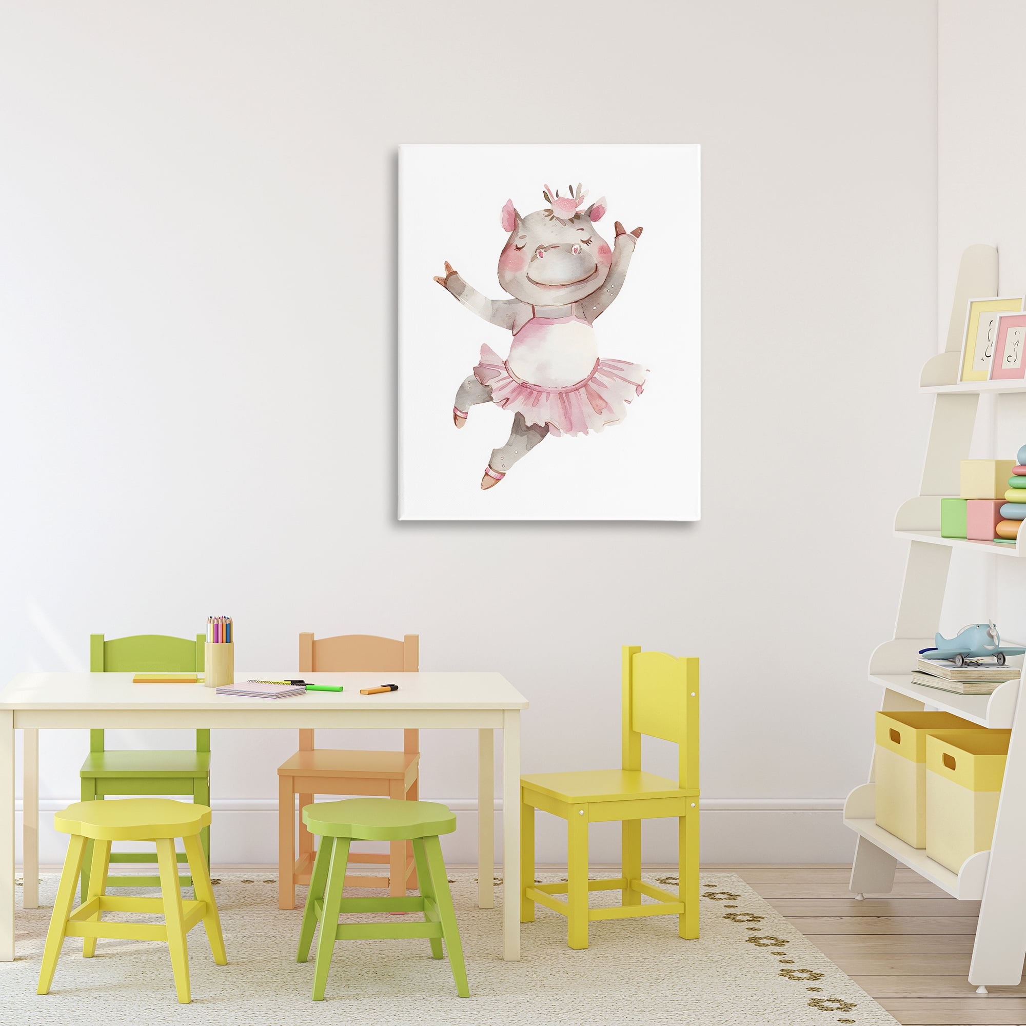 Stupell Industries Ballerina Hippo in Tutu Canvas Wall Art, design by LSR Design Studio