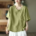 thumbnail image 2 of Qingpeng Women Cotton Linen Tops Causal Summer Short Sleeve Oversized T Shirts V Neck Loose Blouses with Pocket, 2 of 4