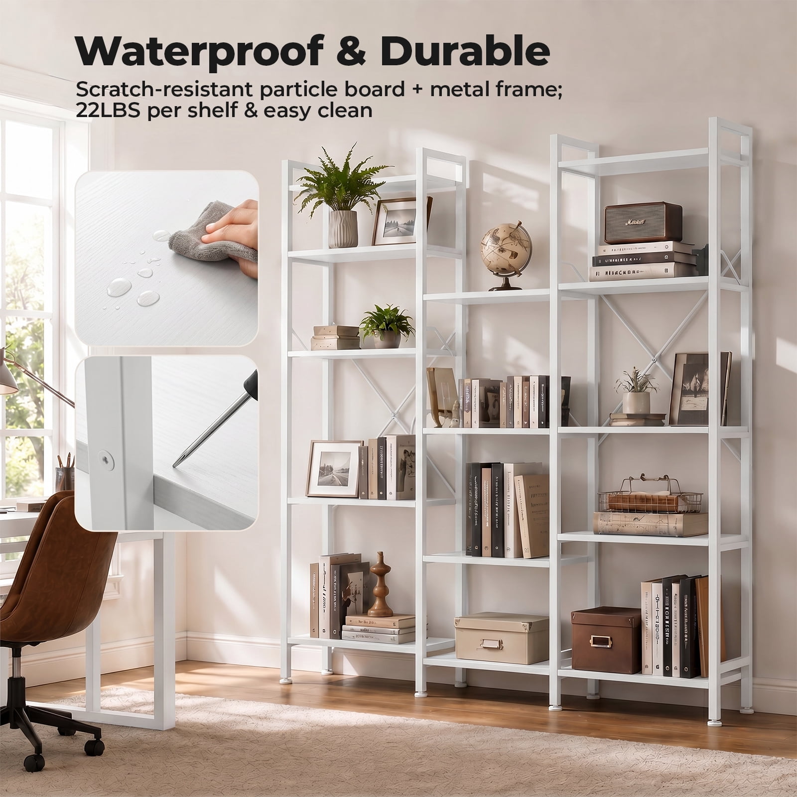 Alvantor Three Columns and Four Layers Bookshelf, Wide Bookcase with 11 Open Display Shelves, Adjustable Storage Shelf for Home & Office