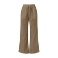 thumbnail image 2 of Lroveb Wide Leg Pants for Women, Womens High Waisted Cotton Linen Pants, Casual Solid Elastic Drawstring Long Pants Brown, 2 of 5