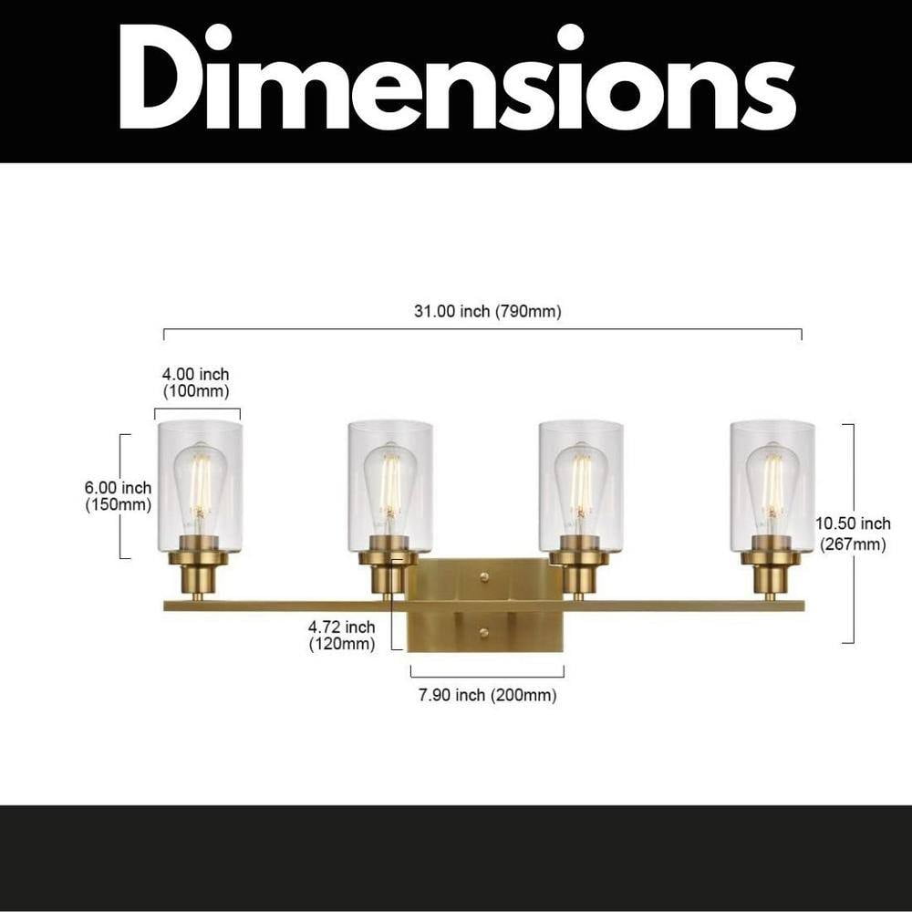 Sunpez 31 in. W 4-Light B Farmhouse Vanity Light Gold Lights for Vanity Mirror Wall Sconce for Bedroom, Living Room, Bathroom