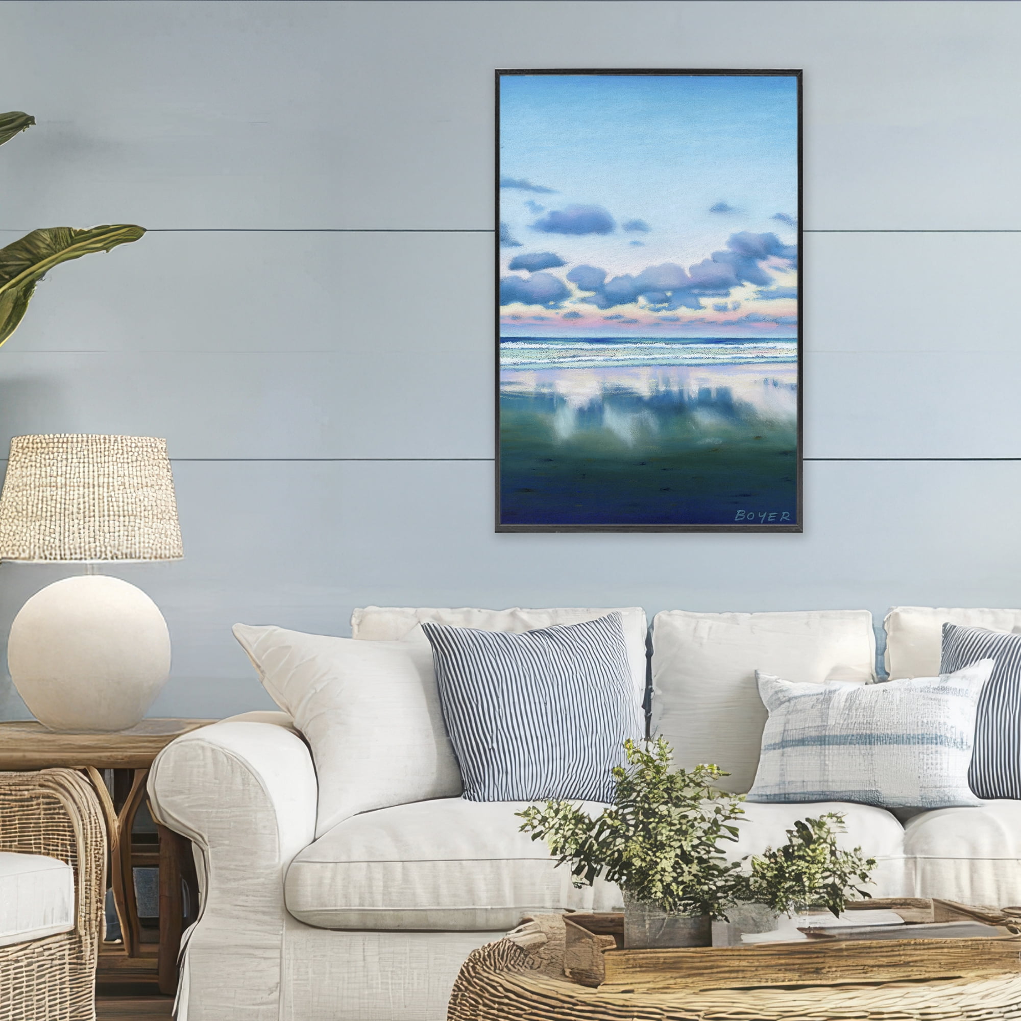 Stupell Industries Pretty Azure Cloud Reflection Black Framed Giclee Art, design by Susy Boyer