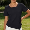 thumbnail image 6 of Garbnen Women's Square Neck T-Shirt Short Sleeve Ruched Side Casual Tee Basic Solid Color Top for Daily Wear Black M, 6 of 8