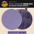 thumbnail image 2 of Dura-Gold Premium 120 Grit 6" PSA Purple Film Ceramic Sanding Discs, Box of 50 - Self Adhesive Stickyback Sandpaper for DA & Random Orbital Sanders - Abrasive Sand Auto Paint, Metal,working, 2 of 6