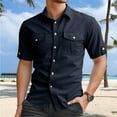 thumbnail image 2 of RUTAYY Men's Shirts Short Sleeve Button Up Casual Formal Breathable Comfortable Solid Color Turndown Collar Beach Vacation Blouse, 2 of 4