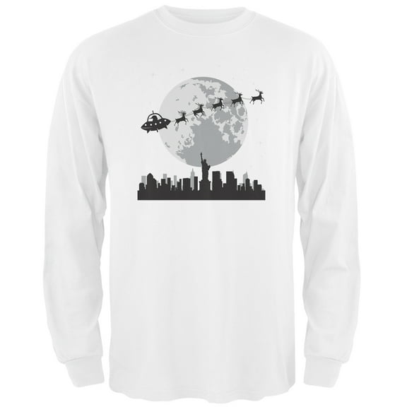 Alien Santa Sleigh White Adult Long Sleeve T-Shirt - Medium