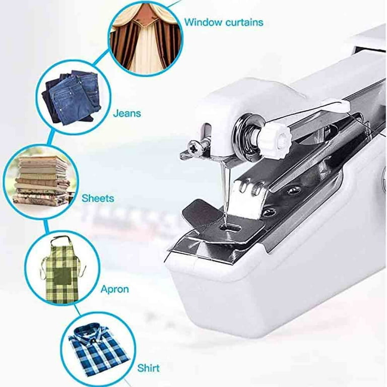 Ausarox Handheld Sewing Machine Hand Held Sewing Device Heavy Duty Hand Sewing Machine Portable Wooden Sewing Box with 153 Pcs Sewing Kit, White