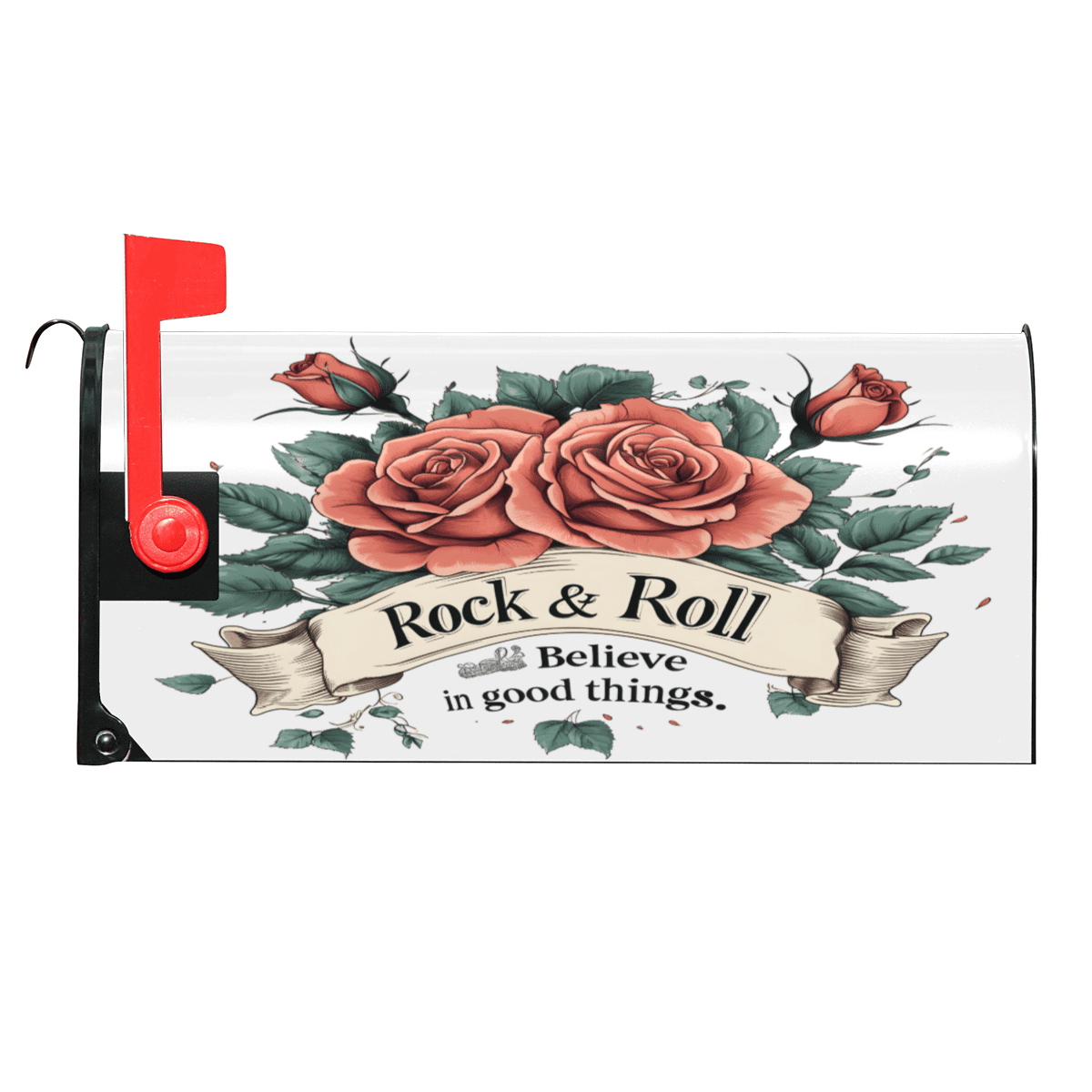Magnetic Mailbox Cover Rose Rock and Roll, All-Weather PVC, Full Magnetic Backing for Quick Setup, Fits Standard 18 x 21 Inch and Large Mailboxes