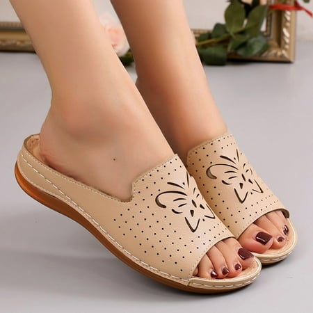 

Sandals Women Fashion Ladies Flat Hollow Slippers Roman Style Spring And Summer Sandals Womens Sandals Pu Beige 40