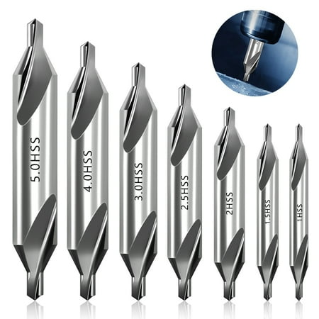 

JTWEEN 7Pcs HSS Center Drill Bits Set High Speed Steel Combined Drill 60 Degree Combined Countersink Spotting Drill Bits Kit