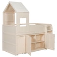 thumbnail image 6 of Harper & Bright Designs Twin House Loft Bed with Roof and Roll-Out Desk Desk, Wooden Twin Loft Bed Frame with Drawers and Cabinets for Boys Girls, Space Saving Loft Bed, Beige, 6 of 20