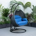 thumbnail image 2 of LeisureMod Mendoza Charcoal Wicker Patio Double Swing Chair in Blue, 2 of 11