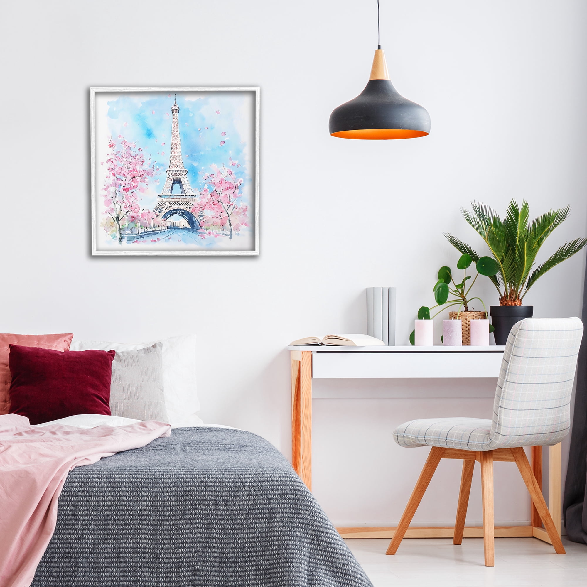 Stupell Industries Eiffel Tower Cherry Blossoms White Framed Giclee Art, design by Creative Studio