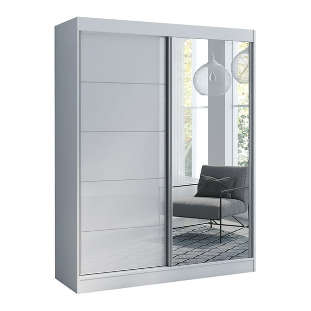 Aria 2 Door Modern 47 Wardrobe Armoire, Mirrored Wardrobe Closet Space