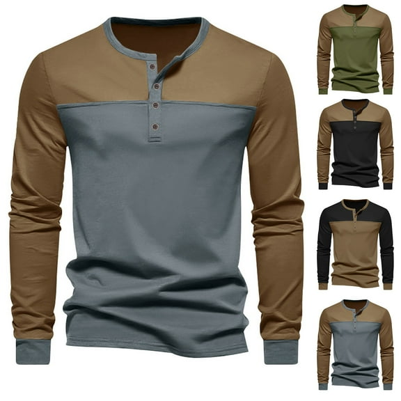Xunlbb Long Sleeve Shirts for Men, Men's New Casual Loose Round Neck Color Blocking Long Sleeve T-shirt S-3XL Great Gifts for Less