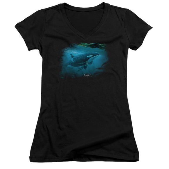 Wildlife Pursuit Thru The Kelp Orca Junior Women's T-Shirt V-Neck T-Shirt Black
