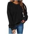 thumbnail image 2 of Womens Tops Plus Size Long Sleeved Round-neck Solid Color Loose Casual Sweatshirts 1-Black, 2 of 4