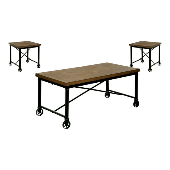 Daimon Metal 3-Piece Coffee Table Set, Medium Oak