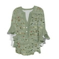 thumbnail image 2 of Tops for Women under $5 3/4 Lace Sleeve V-neck Button Casual Print Loose Top Multicolor M, 2 of 5