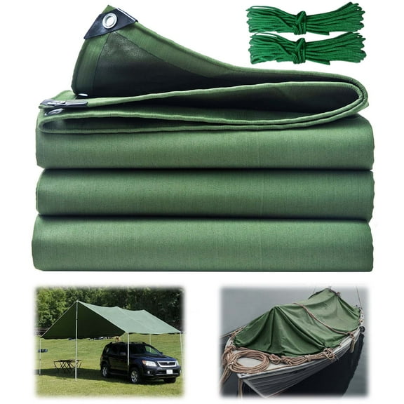 Heavy Duty Canvas Tarp 22.9oz 100% Waterproof Extra Thick Tarpaulin with Grommets for Car Boat Camping Firewood (6.8x9.8ft)