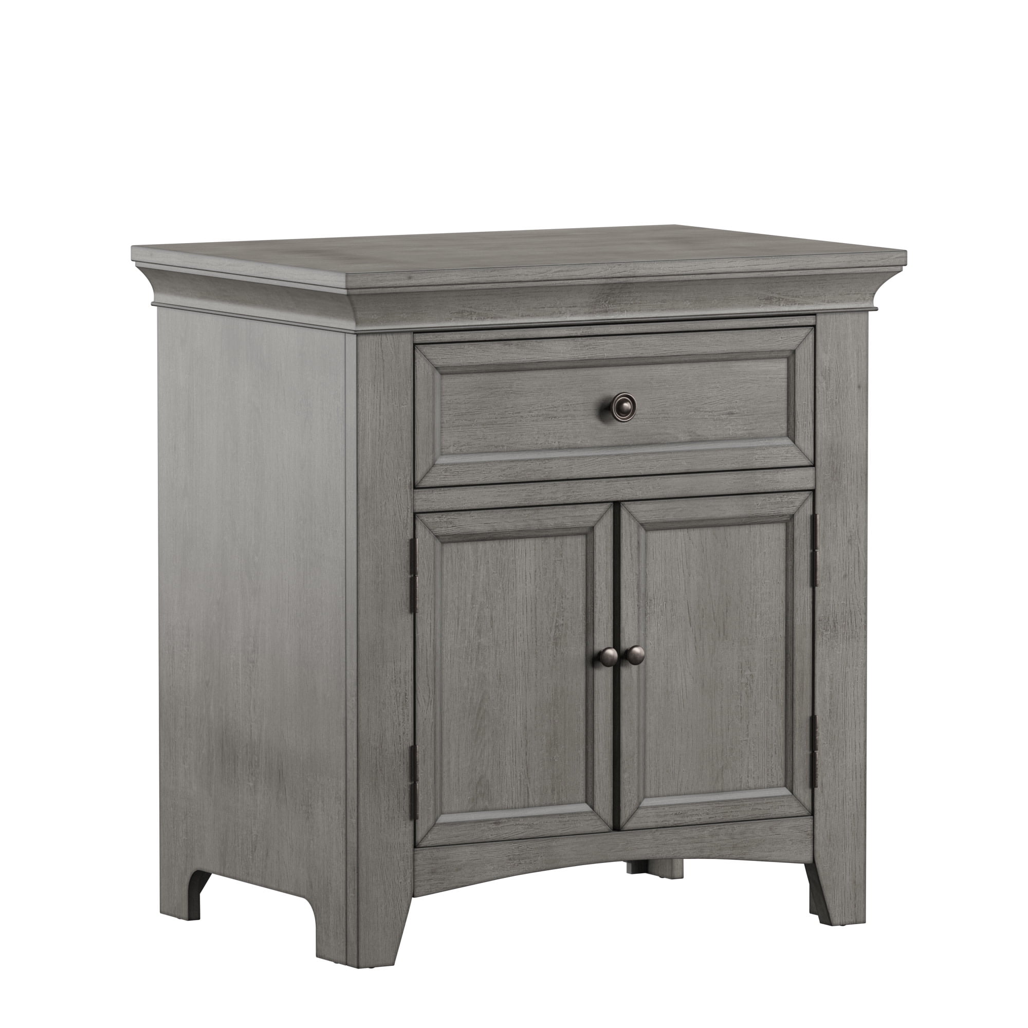 Weston Home Crestler Classic Cupboard Nightstand with 1-Drawer & Charging Station, Antique Grey