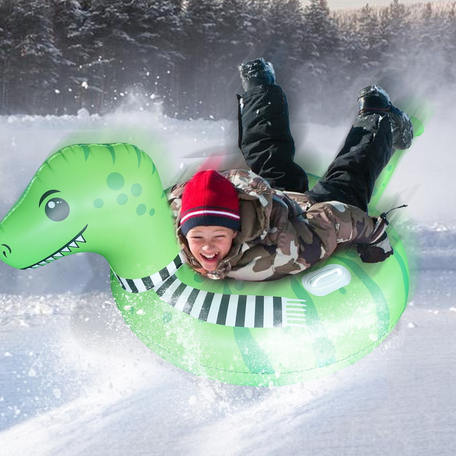 Thick Inflatable Snow Tube Sled with Handles for Kids and Adults