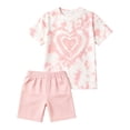 thumbnail image 4 of XAOFW Girls Summer Outfits Heart Printed Short Sleeve Crewneck Tee And Shorts For Kids Cute Back To School Sets Trendy Clothing Sets 11-12 Years, 4 of 4