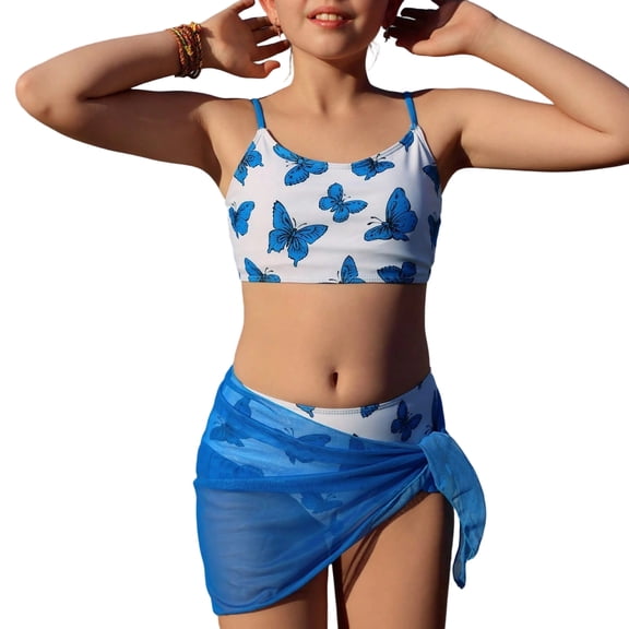 TrendOFT Girls Swimsuit Two Piece Stylish Floral Print Bikini Teen And Juniors Tropical Summer Party Wear Girl Bathing Suit Swimwear For Beach Pool Surfing Blue