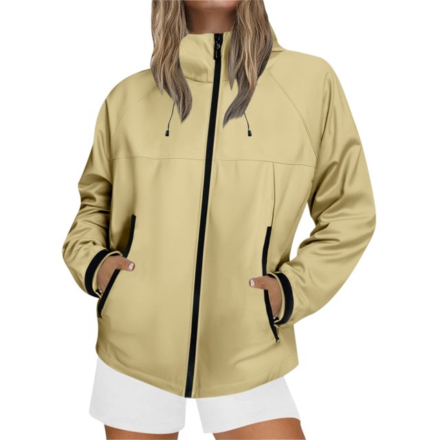 iHPH7 Manteau de Randonnée Femme Manteaux d'Automne Manteau de Pluie à Capuche Femme Veste Zippée Veste de Voyage Manteau de Pluie Léger Femme Manteau d'Extérieur Jaune TG