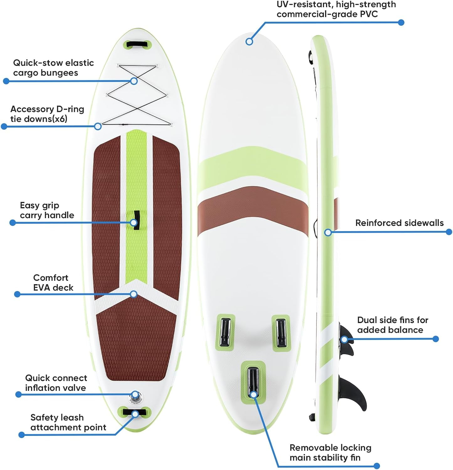 Betcozy Inflatable Stand Up Paddle Board, 2-in-1 Paddle with Premium SUP Paddleboard Accessories, Stable & Non-Slip Deck for Adults & Youth of All Skill Levels, Green