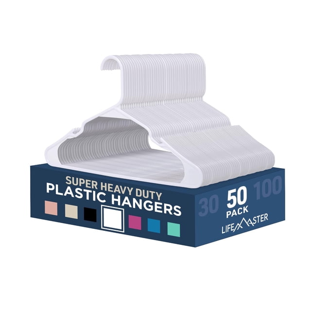 Perchas para ropa Lifemaster, ligeras, de plástico blanco, 50 unidades