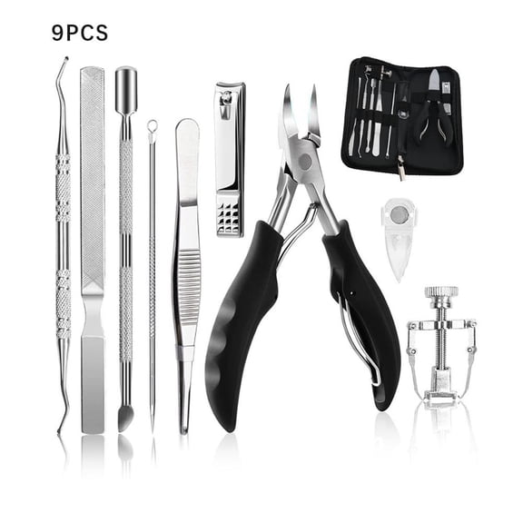 Toenail Care Tool Kit, 9-Piece Professional Set for Thick & Ingrown Toenails, Nail Clippers for Men & Seniors