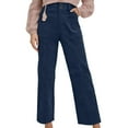 thumbnail image 6 of ibiyuan Corduroy Pants for Women Fall Winter Casual High Waist Double Buttoned Stretchy Loose Fit Wide Leg Pants with Pockets,Navy, 6 of 8