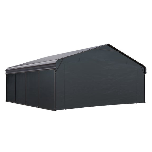 SUMMIT LIVING 20 x 20 ft Outdoor Metal Carport with Sidewalls & Galvanized Steel Roof, Heavy-Duty Steel Garage Car Storage Shelter, Gray