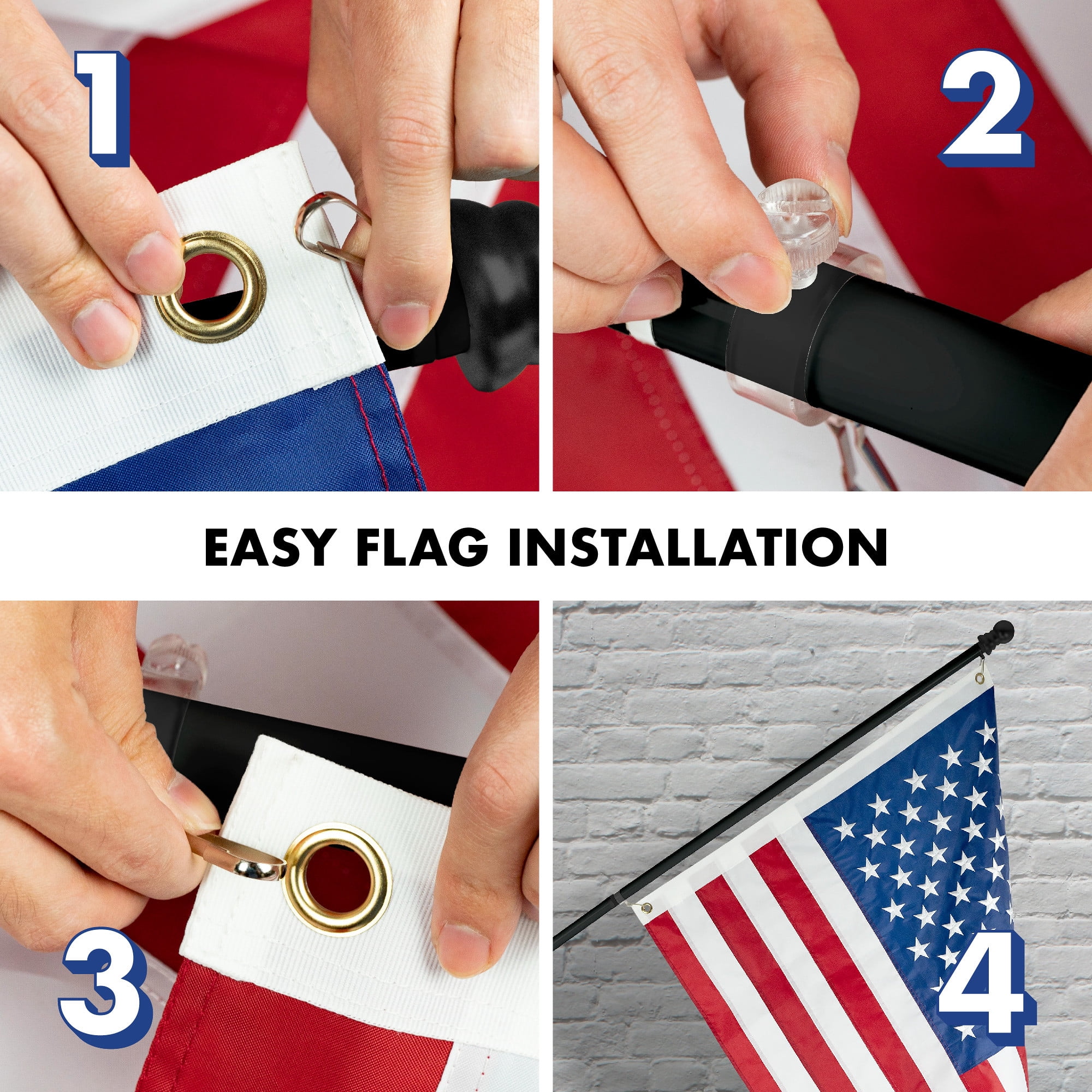 G128- Flag with Pole Set 2.5x4 ft Embroidered Grommets Type with 5ft Pole| 210D Polyester Indoor Outdoor