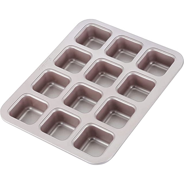 Brownie Cake Casserole, molde cuadrado antiadherente para muffins de 12 cavidades para hornear (champán dorado)