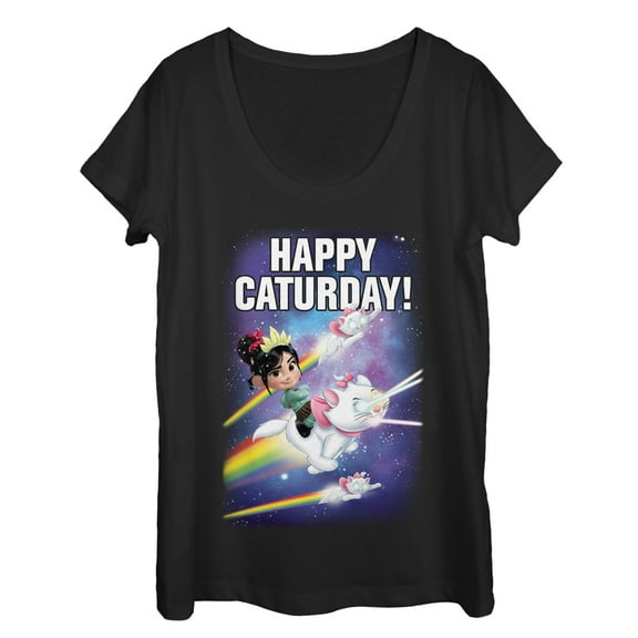 Women's Ralph Breaks the Internet Happy Caturday Scoop Neck Black Medium