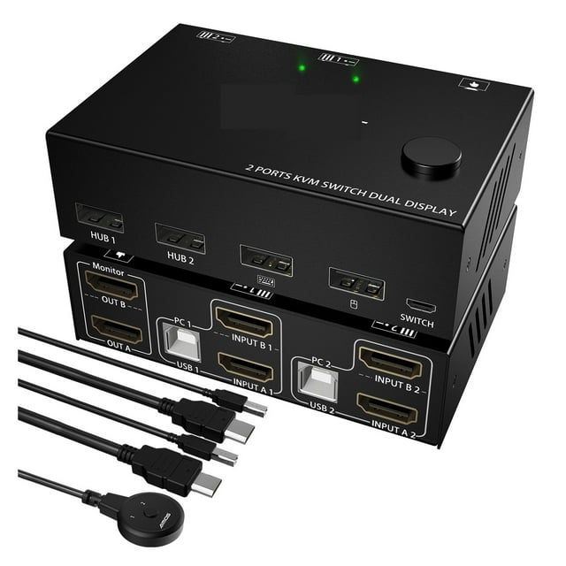 Interrupteur KVM 2en2 Double Moniteur Interrupteurs Contrôles 2 Ordinateurs Ou Moniteurs d'Ordinateur Portable Double Entrée Affichage