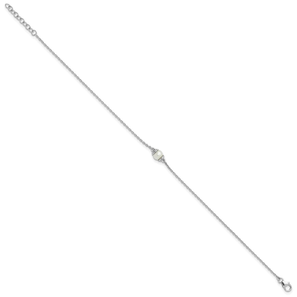 Sterling Silver Rhodium-plated FWC Pearl 9in Plus 1in ext Anklet