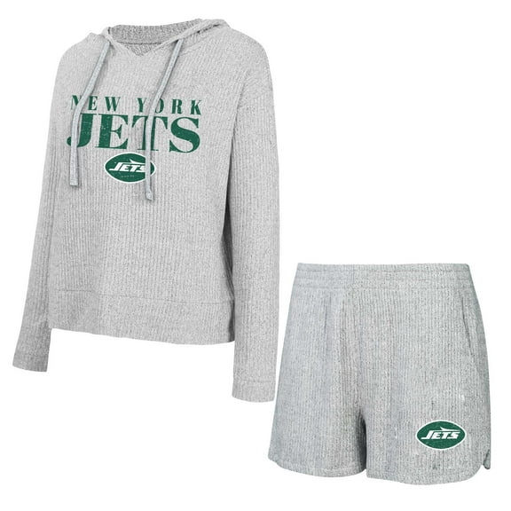 Women's Concepts Sport Gray New York Jets Juniper Long Sleeve Hoodie Top & Shorts Set