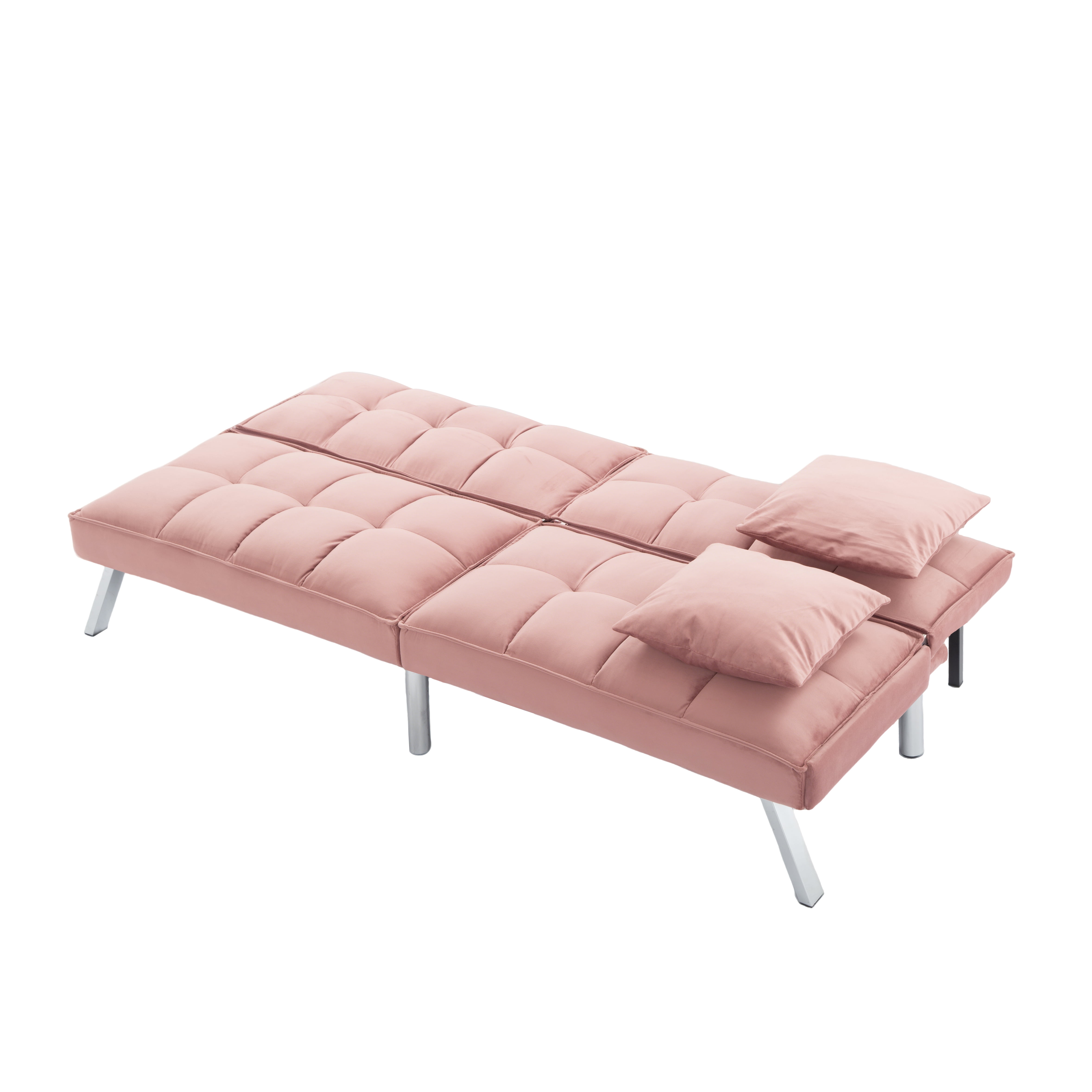BSHTI 67.7” Velvet Fabric Futon Sofa Bed, Convert to Sofa Bed with functioning futon sleeper Recliner, Twin Sleeper Couch,5-Level Adjustable Backrest Backrest, Living Room and Office Use（Rose Red）