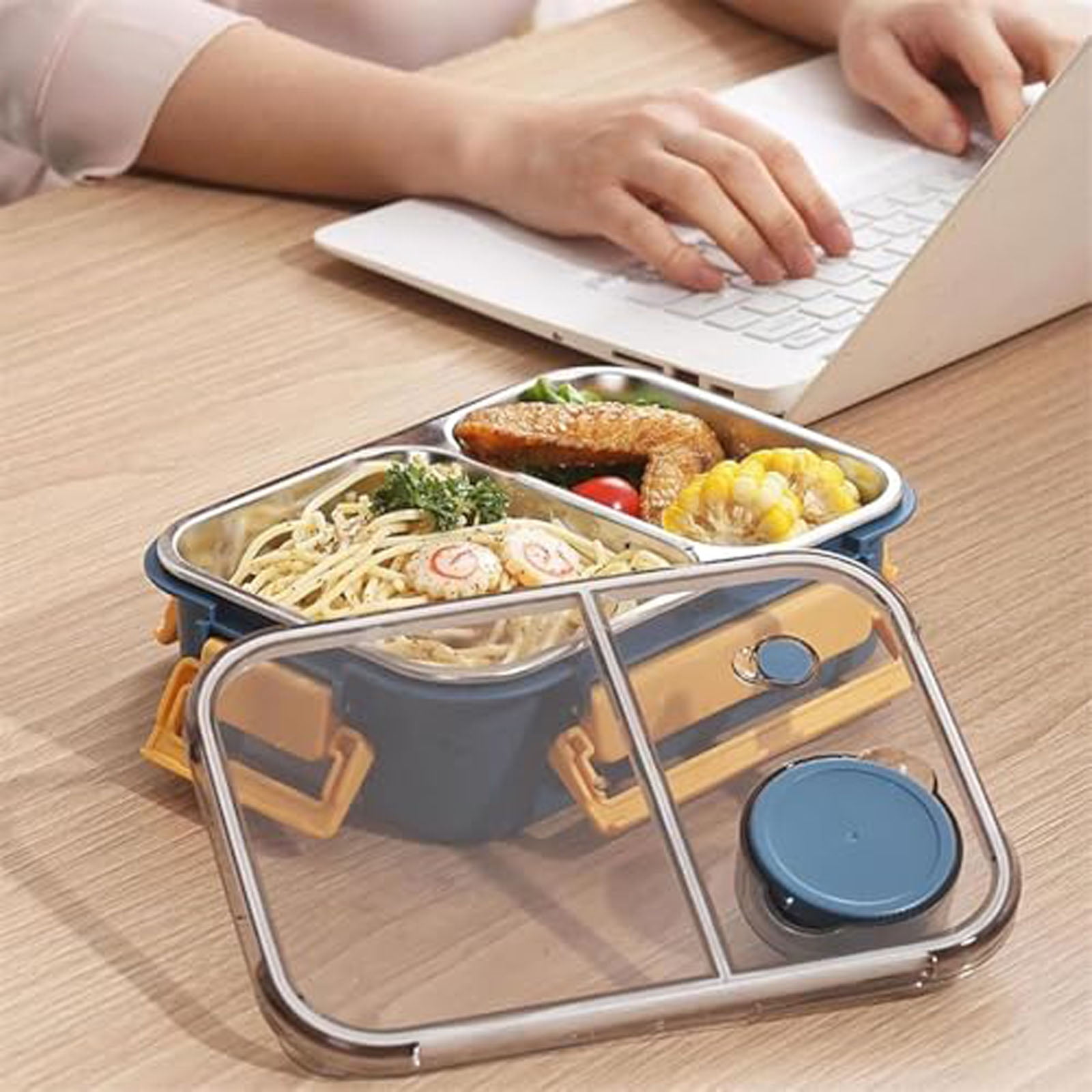 Stainless Steel Bento Box Lunch Box Metal Food Storage Container with Removable Dividers, Portable & Leak-Proof Meal Prep Container